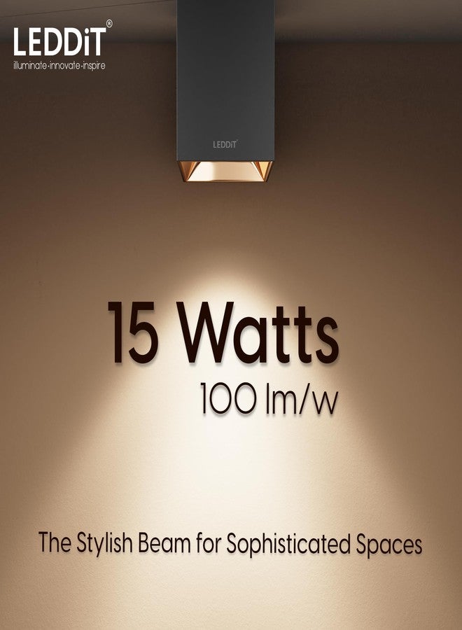 LEDDiT 15W Warm White Square Surface Cylindrical Shape Indoor Ceiling Mounted Spot Light COB Down Light with Aluminium Body - Rose Gold Pack of 1 (with 2 Years Warranty) - Image 3
